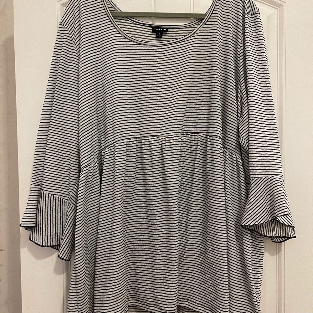 Torrid Black and White Striped Blouse